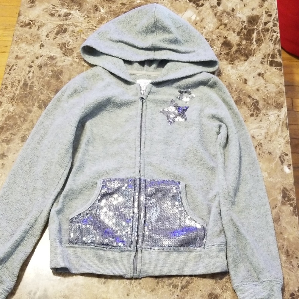 Girls 5/6 S Gray Hooded Sweatshirt Sequins